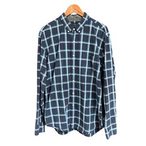 J.Crew Mens Plaid Button Down Shirt Navy Teal Blue Cotton XL 06399